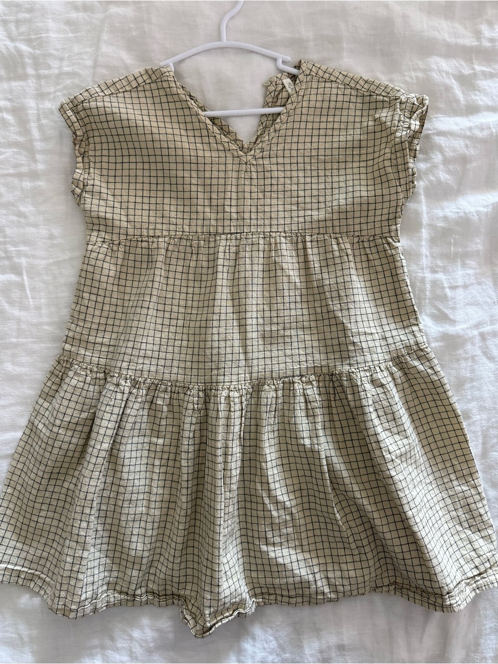 Rylee + Cru Girls Cream Checkered Tiered Dress